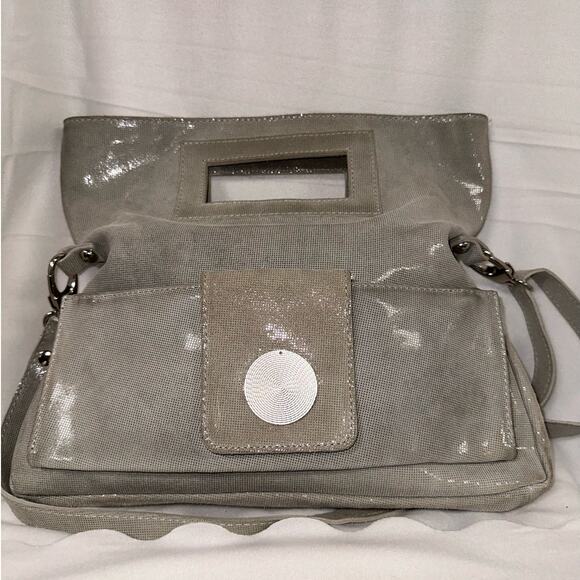 Valentina Gray Leather Large Crossbody Handbag Minimalist Casual Statement Basic - Picture 2 of 10